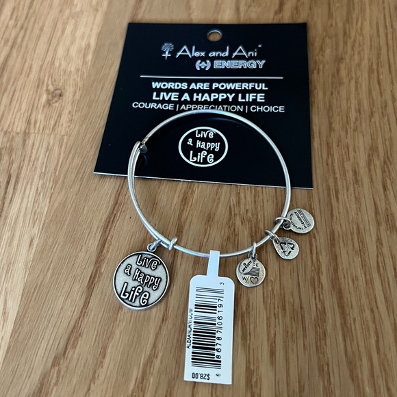 Alex and Ani Live A Happy Life Silver Bracelet - Picture 1 of 2